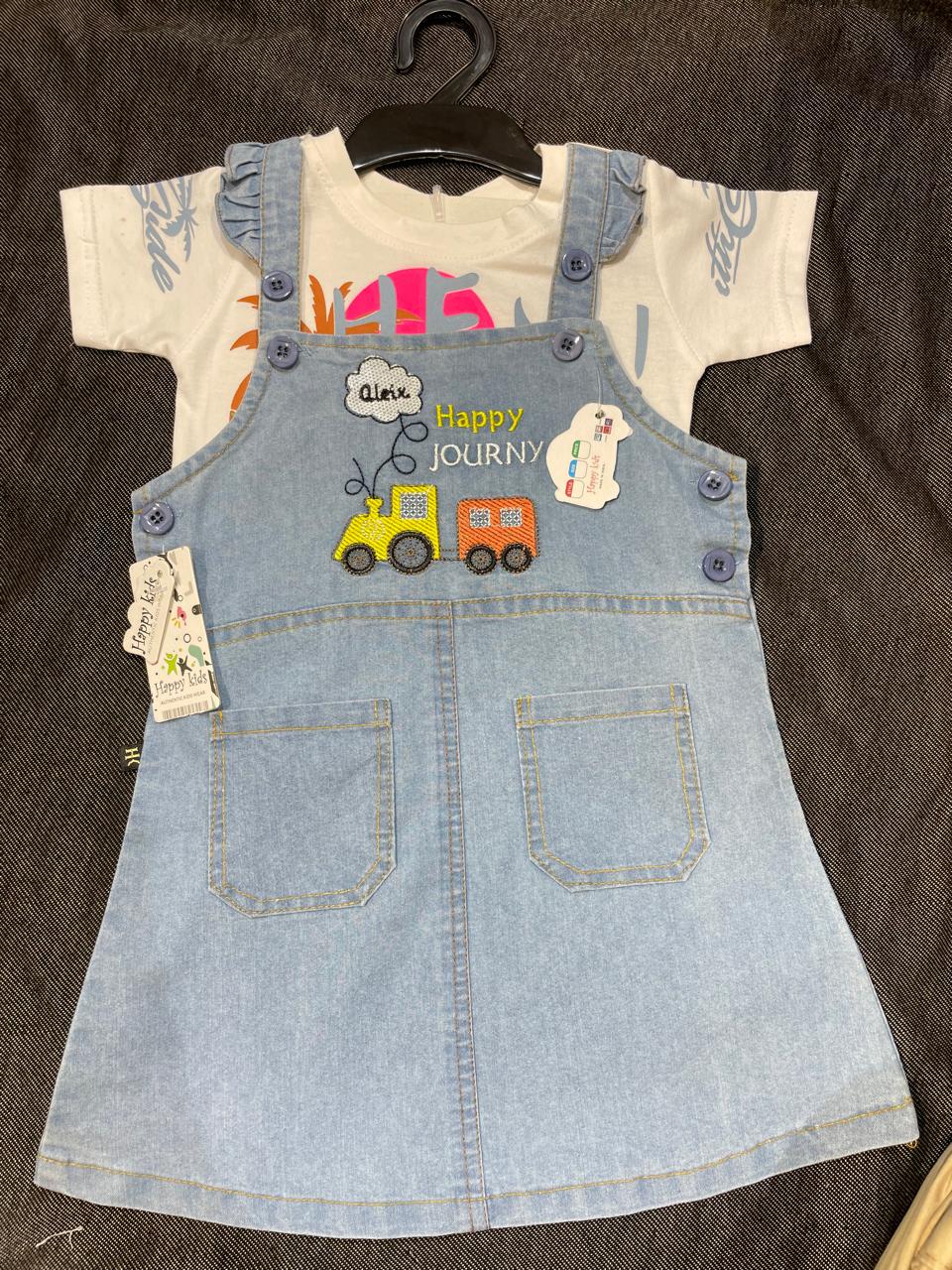 Happy Kids Baby Girls Dungaree Dress Set of 6 piece